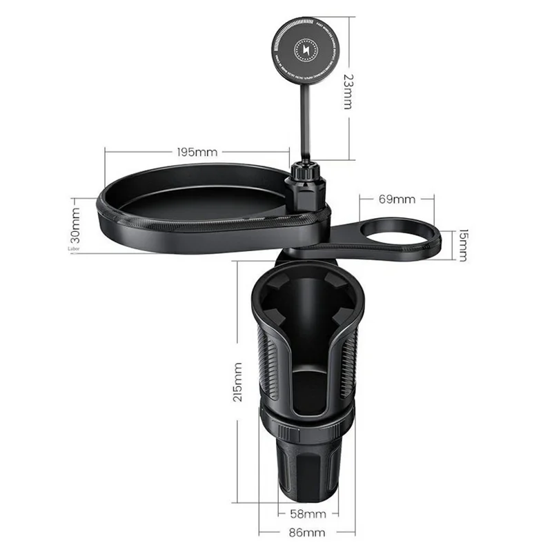 Magnetic Wireless Charging Car Phone Mount with Expandable Cup Holder Tray - Black