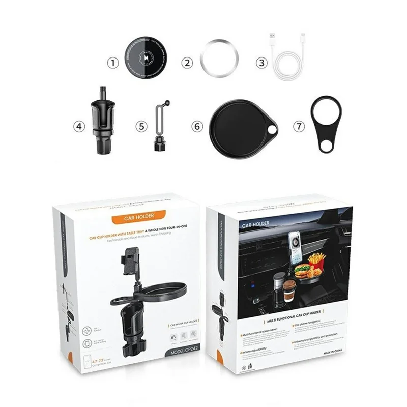 Magnetic Wireless Charging Car Phone Mount with Expandable Cup Holder Tray - Black