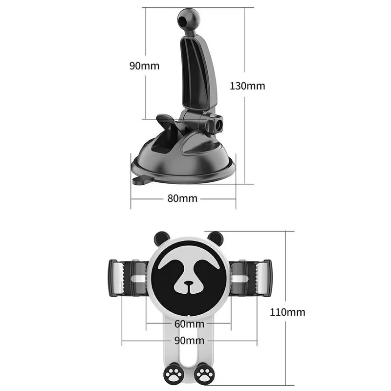 Panda Car Suction Cup Phone Mount 360° Rotation Vacuum Suction Cup Holder for Car Dashboard Windshield - Black