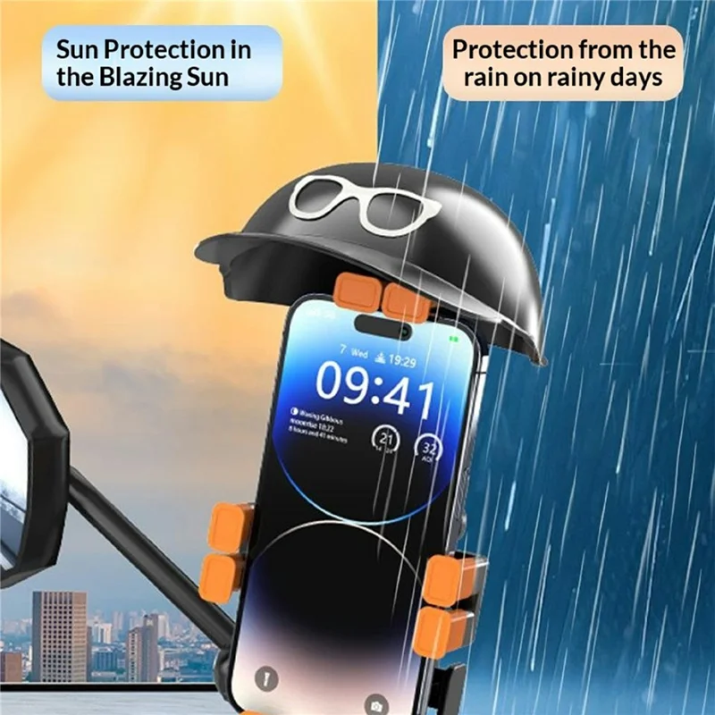 Cycling Phone Holder Baseball Cap Sunshade Rearview Mirror Mount Shockproof Stand for Motorcycle Bicycle - Orange