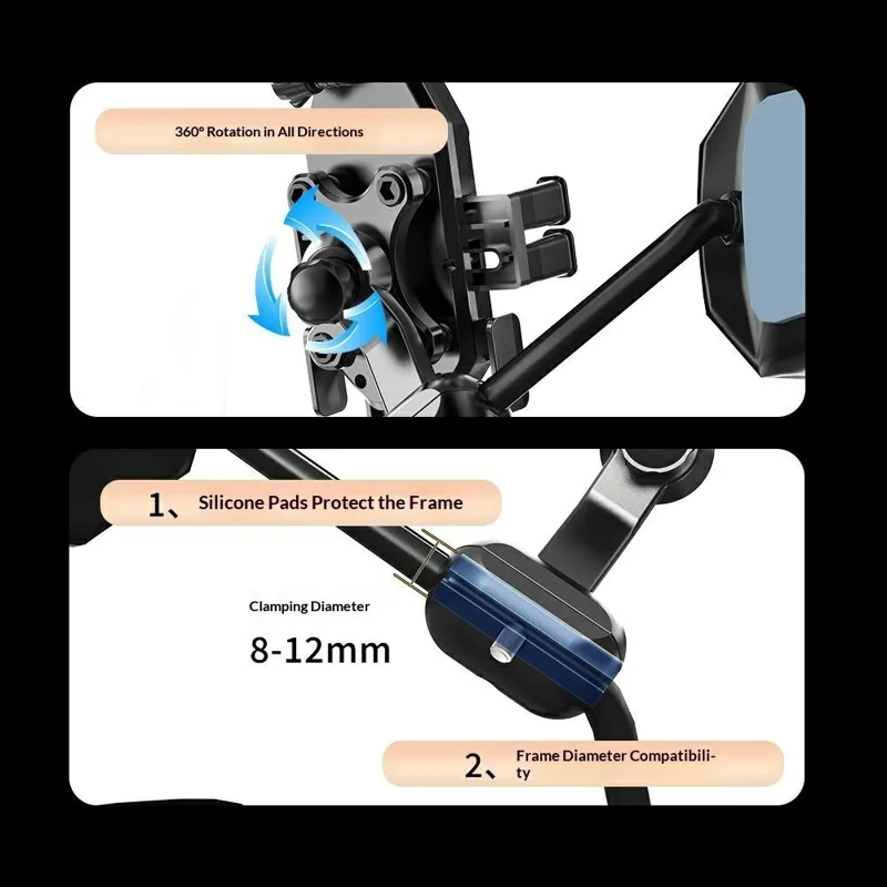 Cycling Phone Holder Baseball Cap Sunshade Rearview Mirror Mount Shockproof Stand for Motorcycle Bicycle - Orange