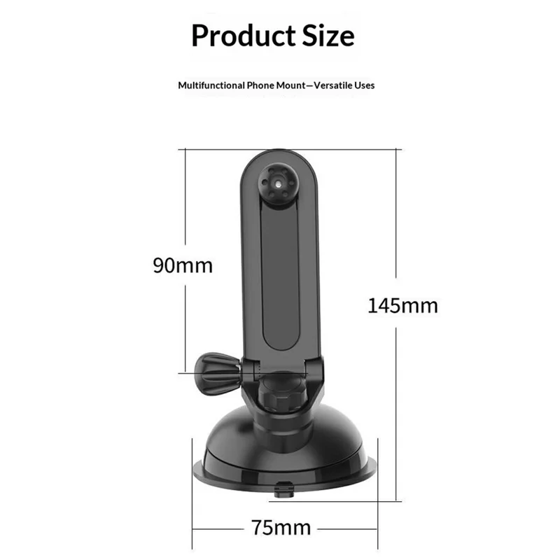 Car Phone Mount 360 Degree Rotation Vacuum Suction One Click Release Stand for Windshield Dashboard - X261B
