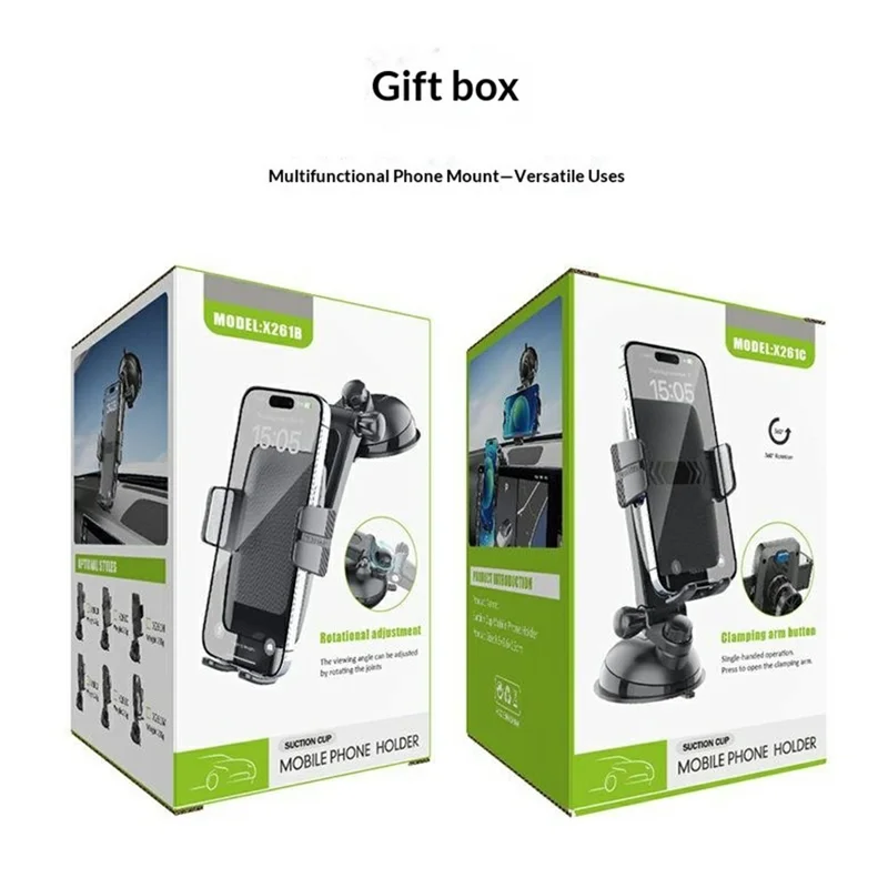 Car Phone Mount 360 Degree Rotation Vacuum Suction One Click Release Stand for Windshield Dashboard - X261B