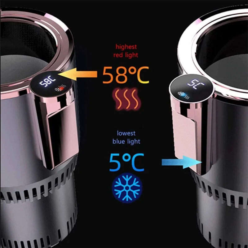 Car Smart Hot and Cold Drinks Holder Home Office Fast Refrigeration Heating Cooling Cup with Digital Display - Blue