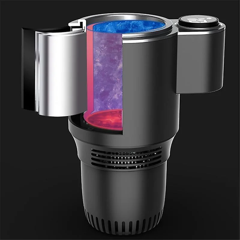 Car Smart Hot and Cold Drinks Holder Home Office Fast Refrigeration Heating Cooling Cup with Digital Display - Black