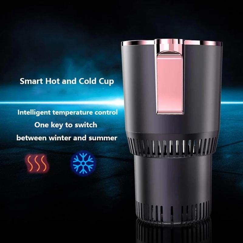 Car Smart Hot and Cold Drinks Holder Home Office Fast Refrigeration Heating Cooling Cup with Digital Display - Black