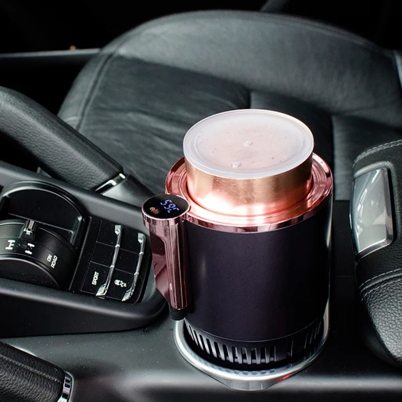 Car Smart Hot and Cold Drinks Holder Home Office Fast Refrigeration Heating Cooling Cup with Digital Display - Black