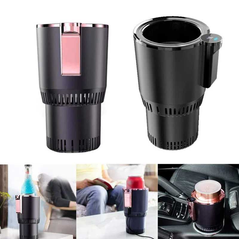 Car Smart Hot and Cold Drinks Holder Home Office Fast Refrigeration Heating Cooling Cup with Digital Display - Black