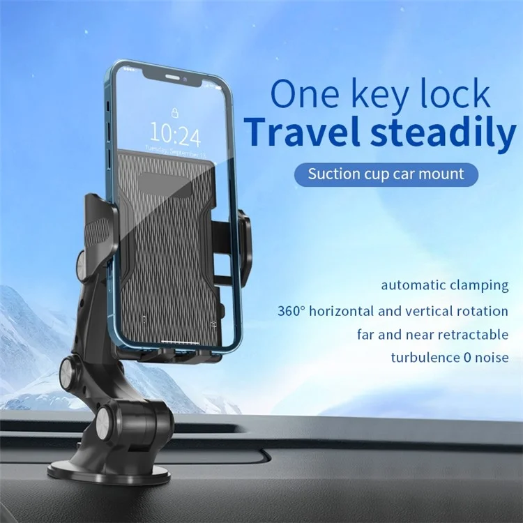 XZ3+JZ6 Nano Suction Cup Base Phone Holder Automatic Clamping Three Segment Bracket for Car Dashboard / Windshield