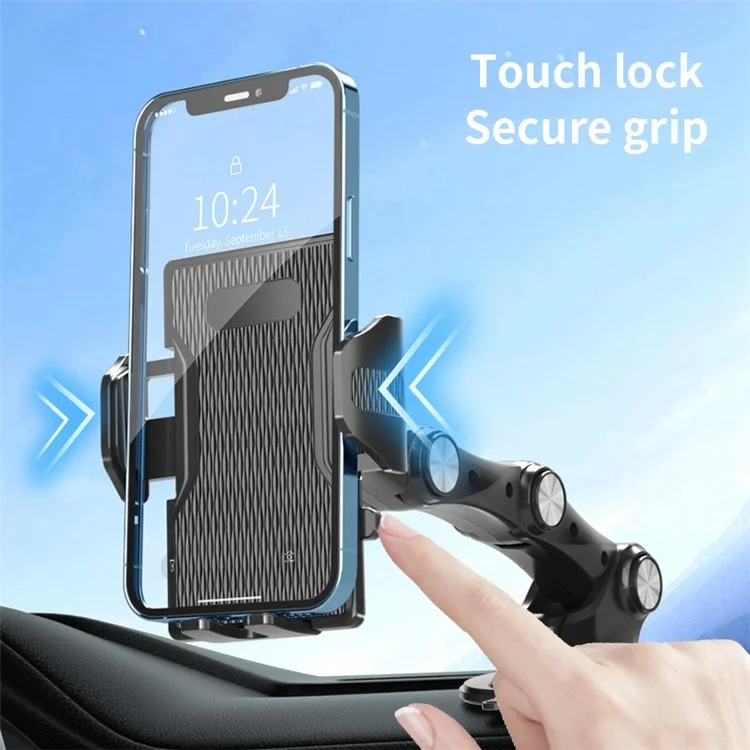 XZ3+JZ6 Nano Suction Cup Base Phone Holder Automatic Clamping Three Segment Bracket for Car Dashboard / Windshield