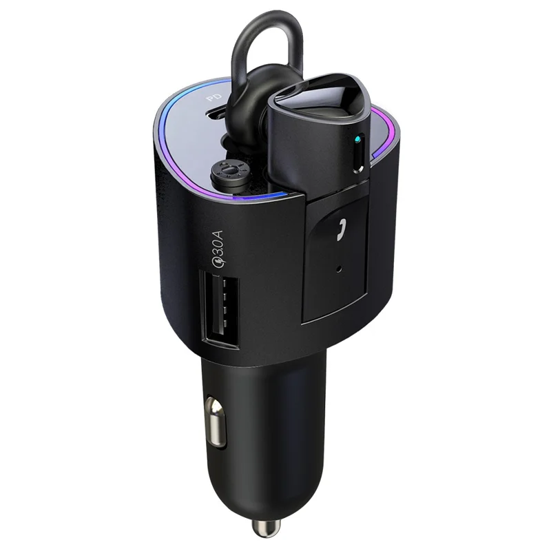 V16 Type-C+USB Car Charger Bluetooth-compatible Detachable Headset Earphone Support Hands-free Phone Calls Voice Control - Black