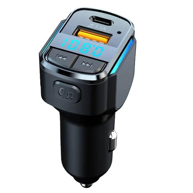 C34 LED Digital Display Car Bluetooth-compatible Transmitter FM Type-C+USB 3.1A Fast Charger Wireless Hands-free Phone Calling Audio MP3 Player Car Kit Accessories