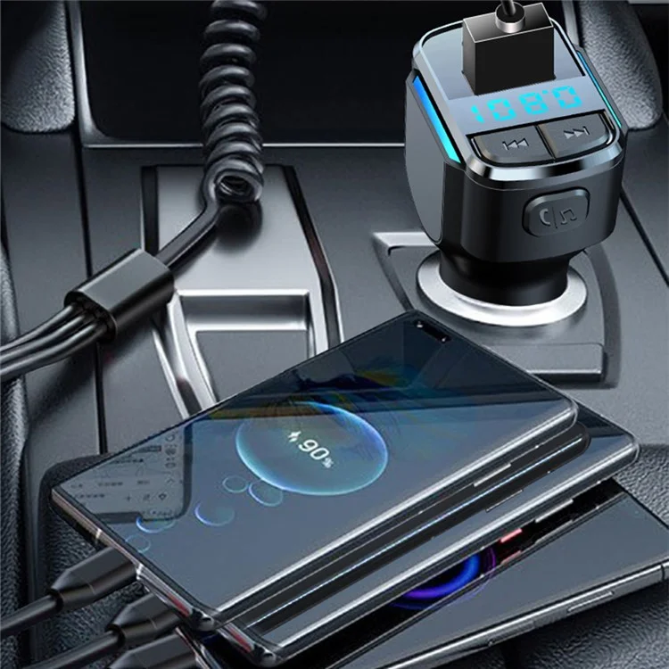 C34 LED Digital Display Car Bluetooth-compatible Transmitter FM Type-C+USB 3.1A Fast Charger Wireless Hands-free Phone Calling Audio MP3 Player Car Kit Accessories