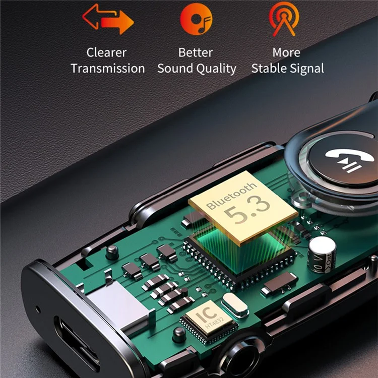 GR03 Bluetooth 5.3 Car Aux Adapter Mp3-плеер Поддерживает Звонок Без Рук с Красочным Индикатором Мощности
