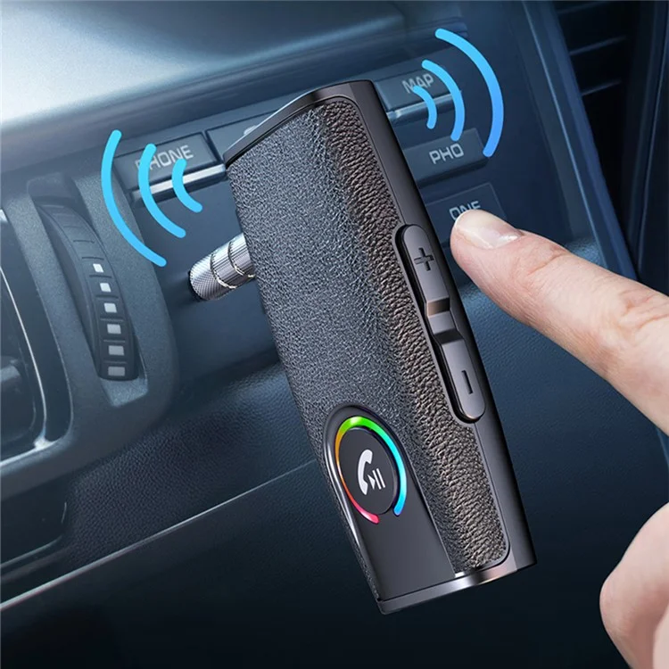 GR03 Bluetooth 5.3 Car Aux Adapter Mp3-плеер Поддерживает Звонок Без Рук с Красочным Индикатором Мощности