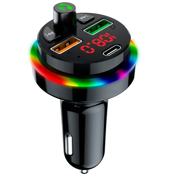 PDF17 Bluetooth-compatible Car Charger 2 USB + Type-C PD 25W Fast Charging Car Charger Adapter Bluetooth-compatible Call Receiver Support TF Card / BT Music Player