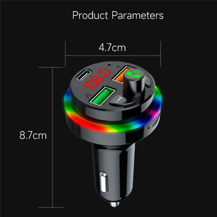 PDF17 Bluetooth-compatible Car Charger 2 USB + Type-C PD 25W Fast Charging Car Charger Adapter Bluetooth-compatible Call Receiver Support TF Card / BT Music Player