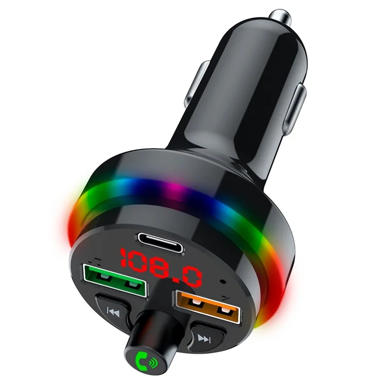 PDF17 Bluetooth-compatible Car Charger 2 USB + Type-C PD 25W Fast Charging Car Charger Adapter Bluetooth-compatible Call Receiver Support TF Card / BT Music Player