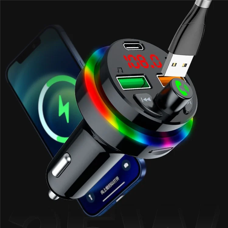 PDF17 Bluetooth-compatible Car Charger 2 USB + Type-C PD 25W Fast Charging Car Charger Adapter Bluetooth-compatible Call Receiver Support TF Card / BT Music Player