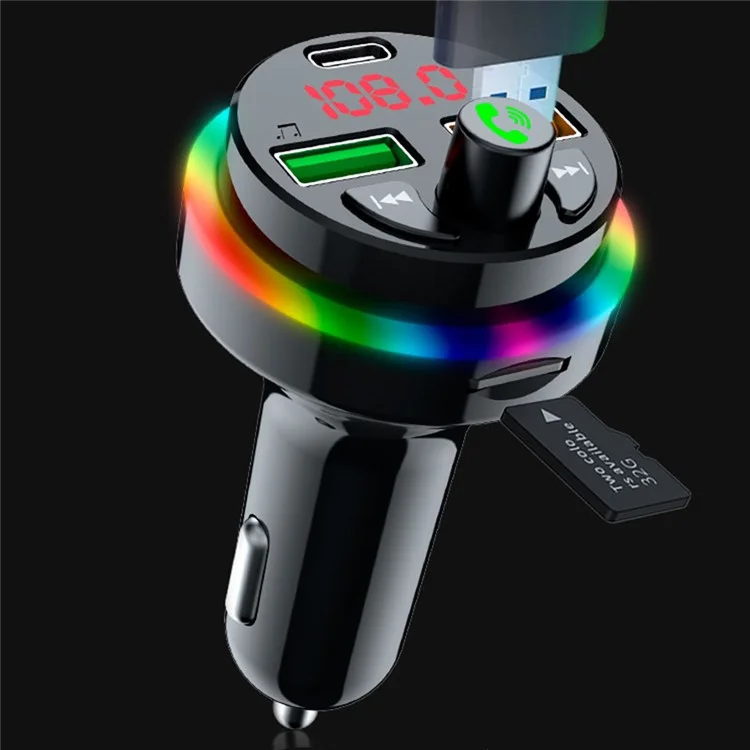 PDF17 Bluetooth-compatible Car Charger 2 USB + Type-C PD 25W Fast Charging Car Charger Adapter Bluetooth-compatible Call Receiver Support TF Card / BT Music Player