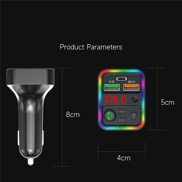 PDF18 PD 25W+QC3.0 Car Charger Bluetooth MP3 Player Car Charger Adapter Support Hands-Free Calls U-Disk Lossless Sound Quality