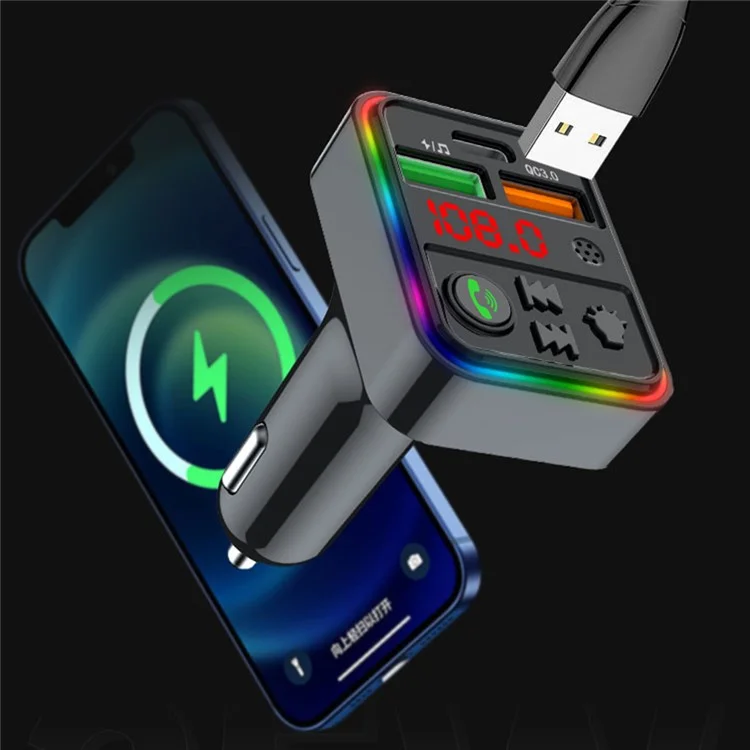Chargeur de voiture Bluetooth MP3 Player Car Charger Adapter PDF18 PD 25W+QC3.0 Prenant en charge les appels mains libres U-Disk Qualité sonore sans perte
