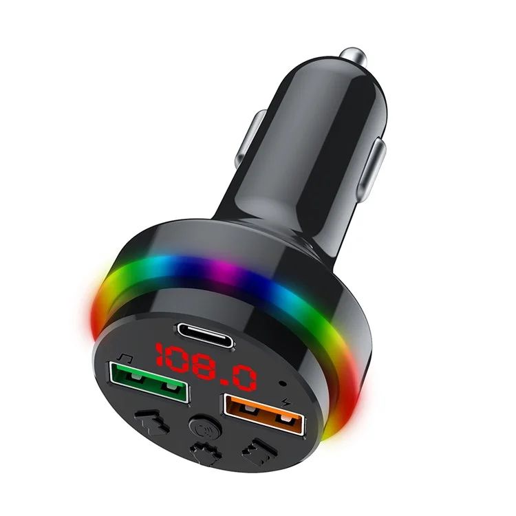 PDF15 PD 25W Fast Charging Car Charger Dual USB + Type-C Car Charger FM Transmitter Adapter for Mobile Phones