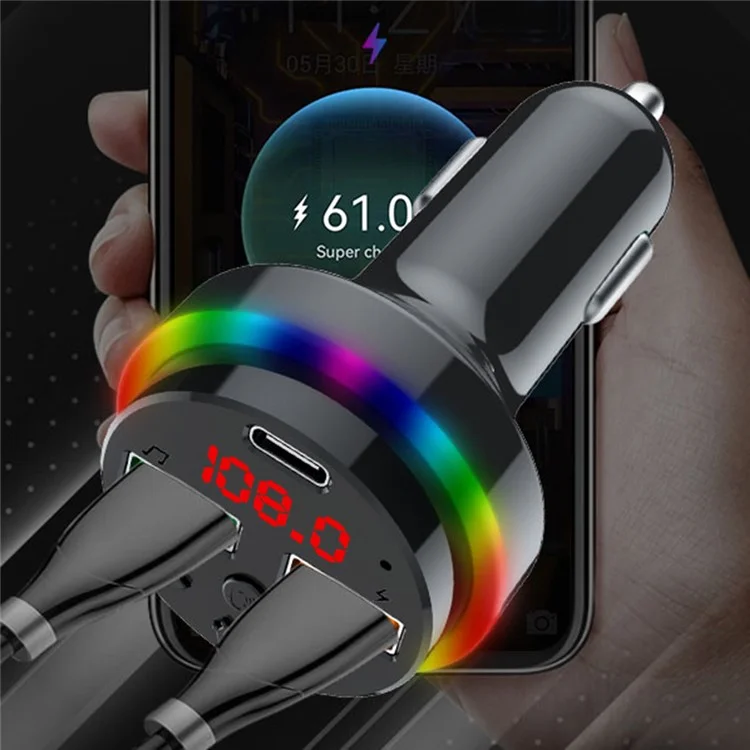 PDF15 PD 25W Fast Charging Car Charger Dual USB + Type-C Car Charger FM Transmitter Adapter for Mobile Phones
