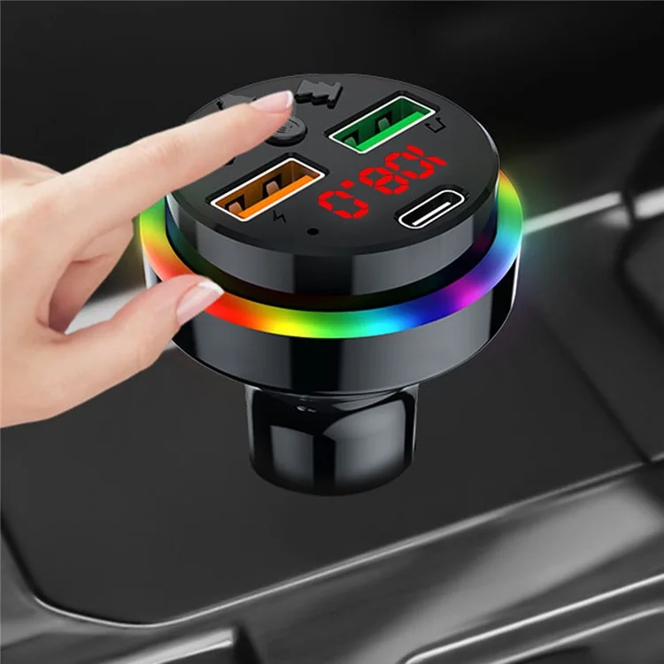 PDF15 PD 25W Fast Charging Car Charger Dual USB + Type-C Car Charger FM Transmitter Adapter for Mobile Phones