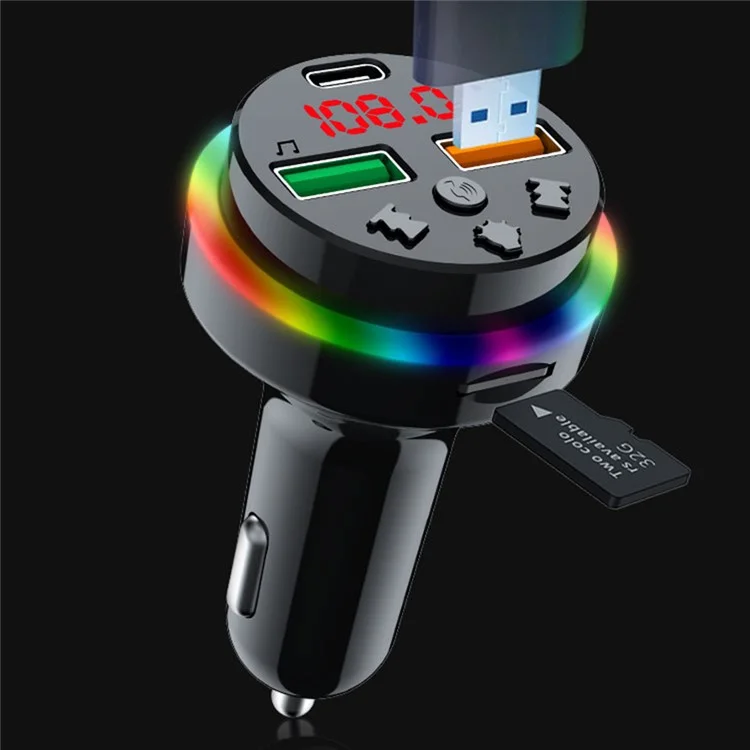 PDF15 PD 25W Fast Charging Car Charger Dual USB + Type-C Car Charger FM Transmitter Adapter for Mobile Phones