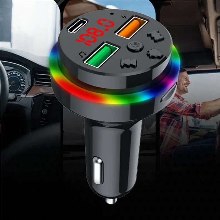 PDF15 PD 25W Fast Charging Car Charger Dual USB + Type-C Car Charger FM Transmitter Adapter for Mobile Phones