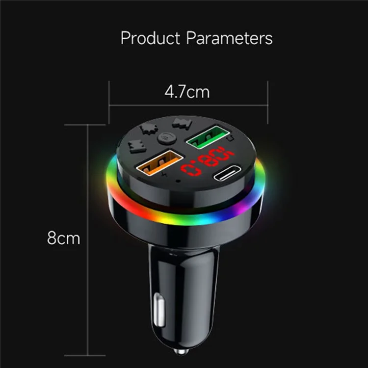 PDF15 PD 25W Fast Charging Car Charger Dual USB + Type-C Car Charger FM Transmitter Adapter for Mobile Phones