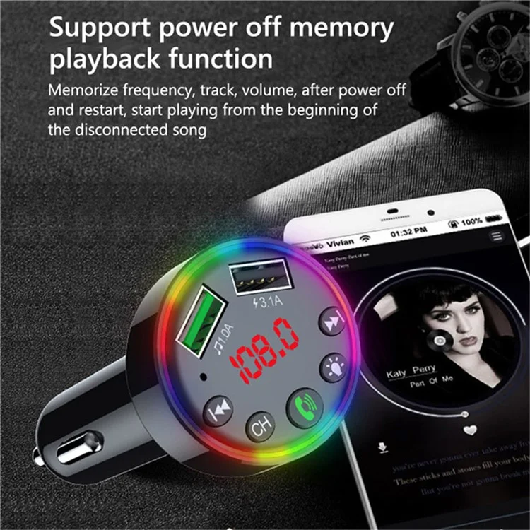 F9 Car FM Radio Bluetooth Sender Farbenfrohe LED Light Freisprechanruf Mp3-player Mit Dual Usb-ladeanschluss, Support U-disk / TF -karte Musik Spielt