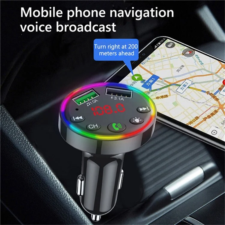 F9 Car FM Radio Bluetooth Sender Farbenfrohe LED Light Freisprechanruf Mp3-player Mit Dual Usb-ladeanschluss, Support U-disk / TF -karte Musik Spielt