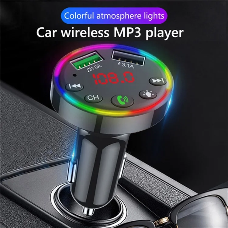 F9 Car FM Radio Bluetooth Sender Farbenfrohe LED Light Freisprechanruf Mp3-player Mit Dual Usb-ladeanschluss, Support U-disk / TF -karte Musik Spielt