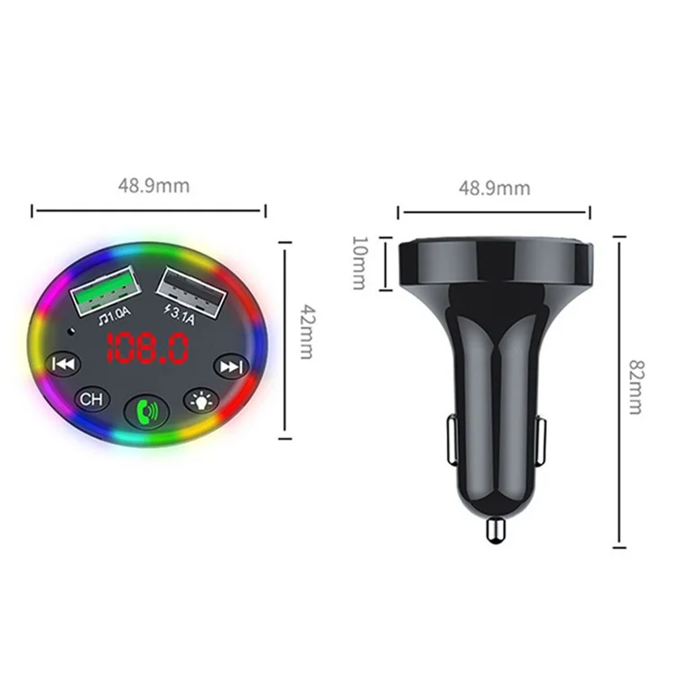 F9 Car FM Radio Bluetooth Sender Farbenfrohe LED Light Freisprechanruf Mp3-player Mit Dual Usb-ladeanschluss, Support U-disk / TF -karte Musik Spielt