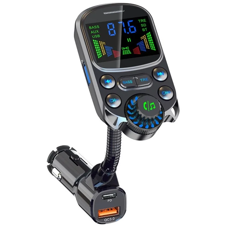 BC86 Bluetooth-compatible Hands-Free PD Fast Car Charger FM Transmitter MP3 Player Cigarette Lighter Charger Support U Disk, TF Card
