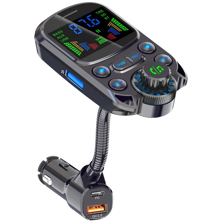 BC86 Bluetooth-compatible Hands-Free PD Fast Car Charger FM Transmitter MP3 Player Cigarette Lighter Charger Support U Disk, TF Card