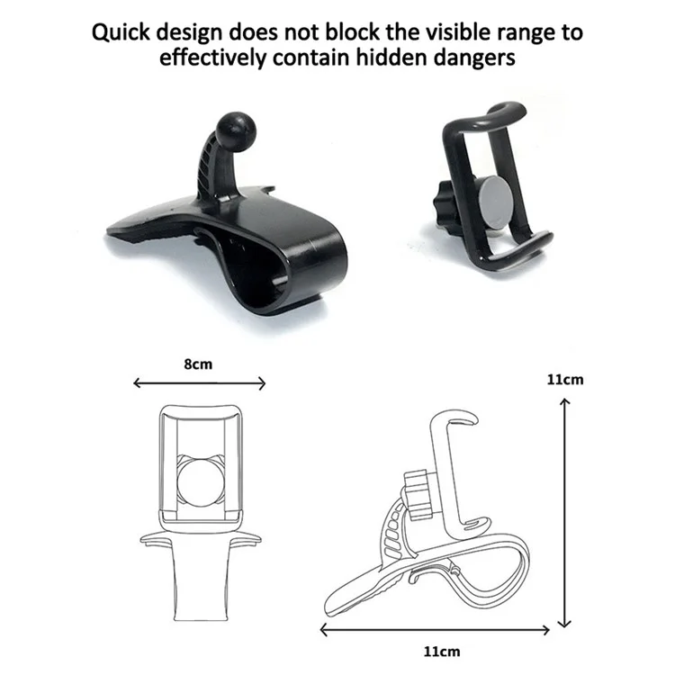 Universal Car Dashboard HUD Clip Phone Holder Rotatable Mobile Phone Stand Bracket with Air Vent Clip