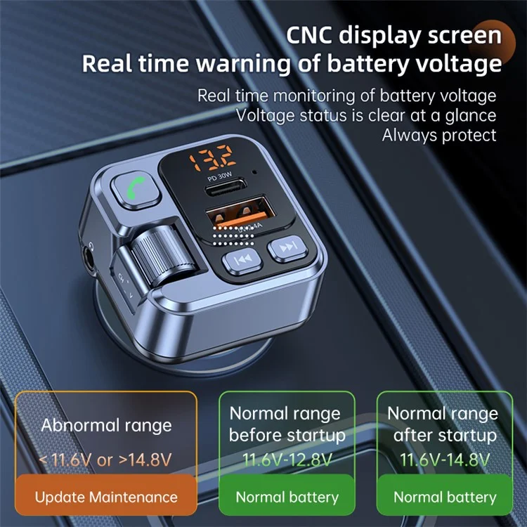 T16 PD 30W Car Charger Bluetooth-compatible MP3 Player FM Transmitter Charger Adapter with LED Screen