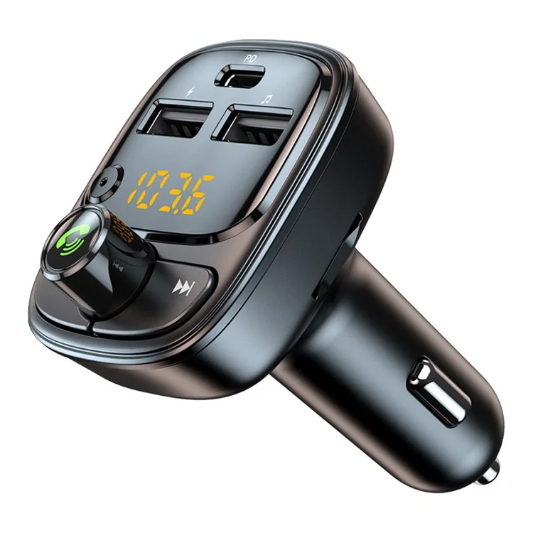 T02 PD 24W Bluetooth-compatible Car Charger MP3 Player Multifunction Car Charger Adapter with 2USB, Type-C Ports