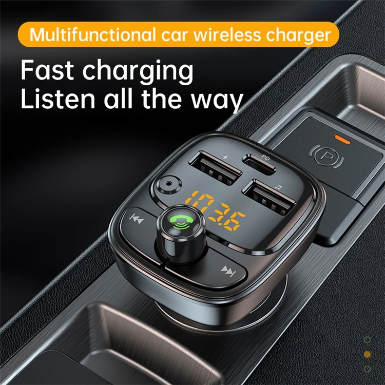 T02 PD 24W Bluetooth-compatible Car Charger MP3 Player Multifunction Car Charger Adapter with 2USB, Type-C Ports