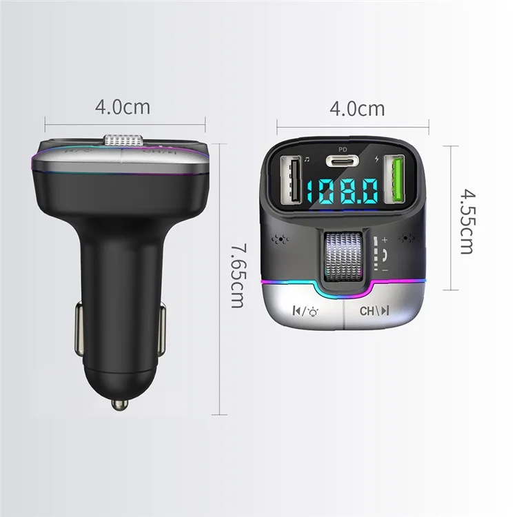 GZ01 Bluetooth 5.3 Hands-free Call U-disk MP3 Music Player Type-C + Dual USB Car Charger