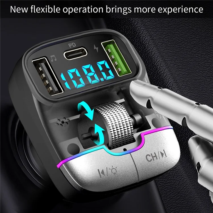 GZ01 Bluetooth 5.3 Hands-free Call U-disk MP3 Music Player Type-C + Dual USB Car Charger