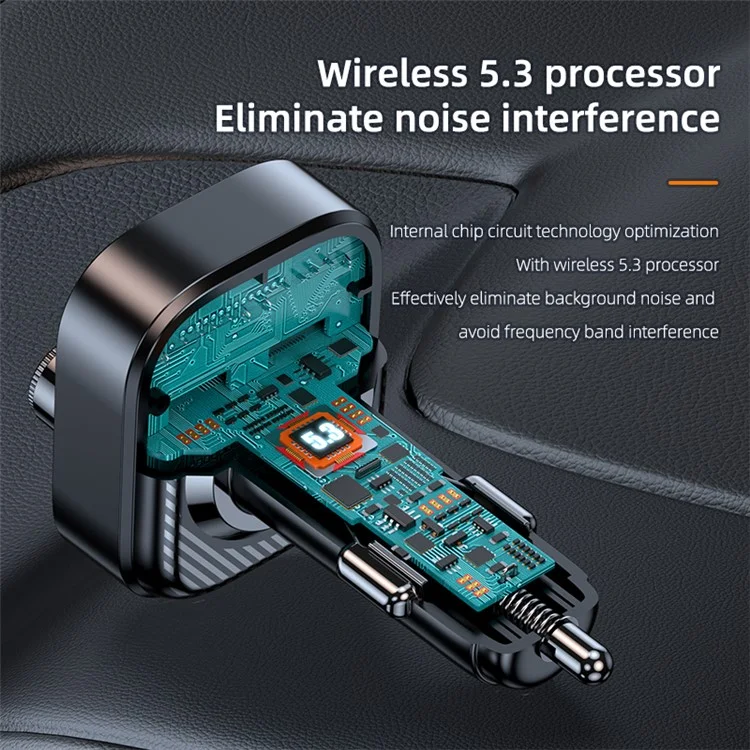 T18 Colorful Light Ring Bluetooth Hands-free Call MP3 Player Type-C + Dual USB Car Charger FM Transmitter (CE Certified)