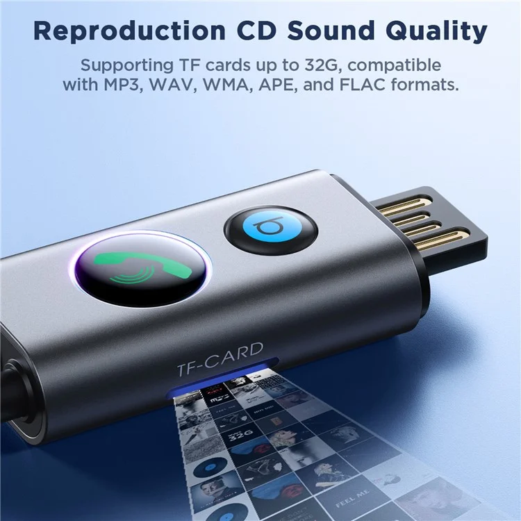 JOYROOM JR-CB7 Wireless Receiver for Car Deep Bass Sound AUX Bluetooth-compatible Adapter 3.5mm Jack Kit Support TF Card