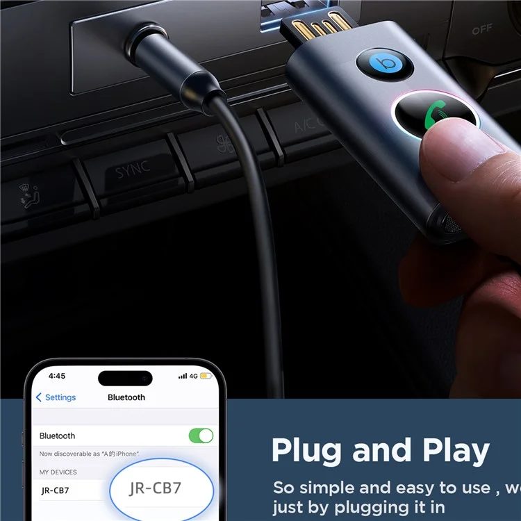 JOYROOM JR-CB7 Wireless Receiver for Car Deep Bass Sound AUX Bluetooth-compatible Adapter 3.5mm Jack Kit Support TF Card
