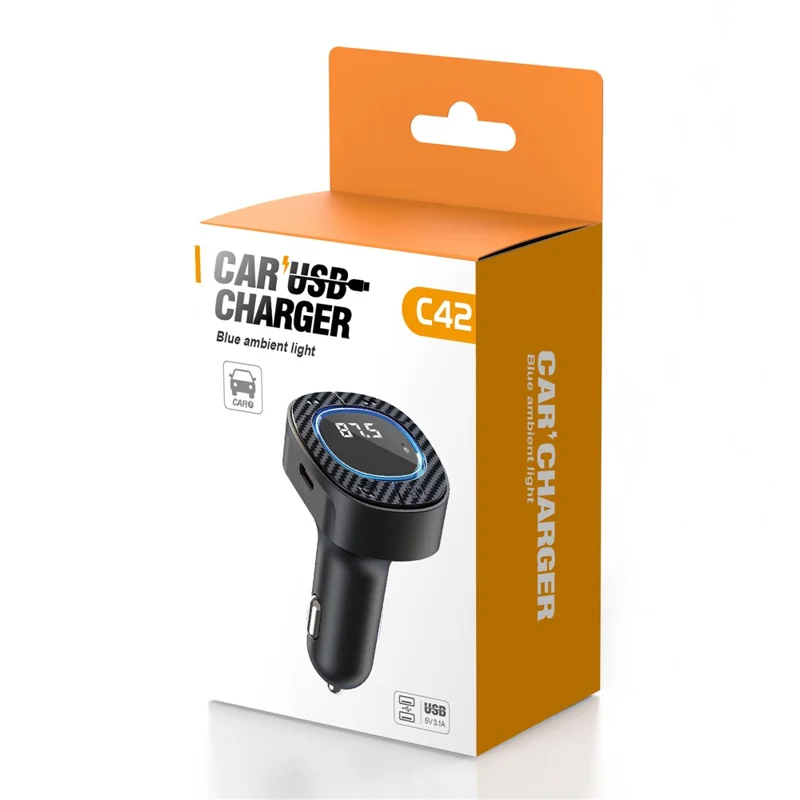 C42 Bluetooth-compatible Hands-free Call MP3 Music Player FM Transmitter Type-C + USB Car Charger Adapter