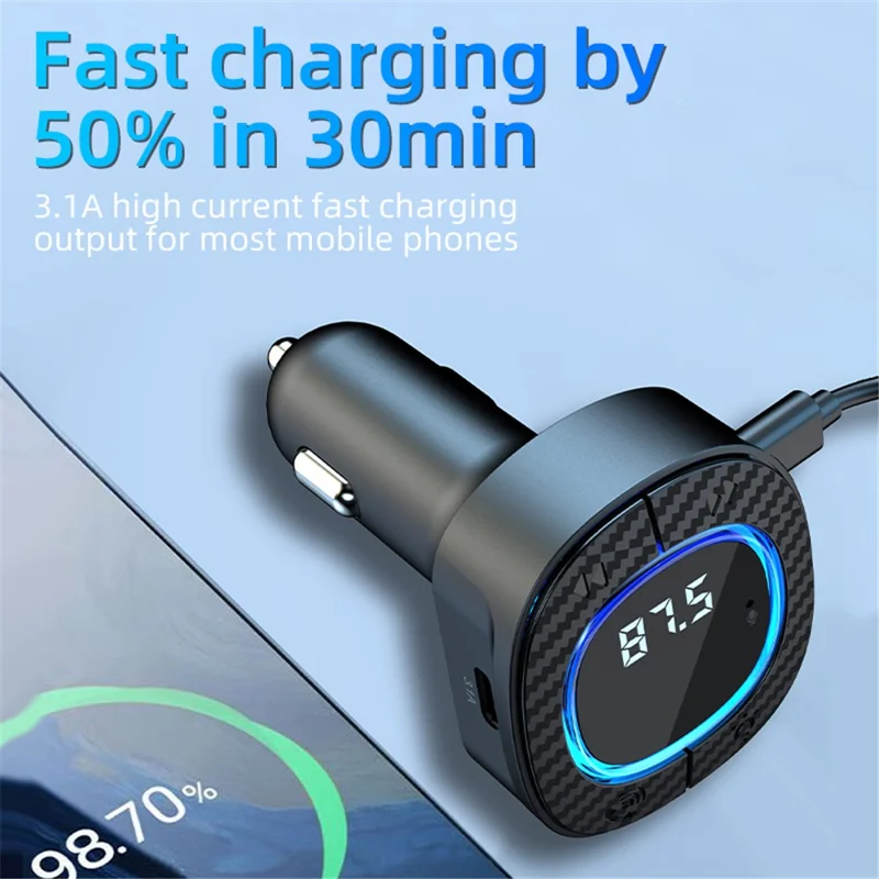 C42 Bluetooth-compatible Hands-free Call MP3 Music Player FM Transmitter Type-C + USB Car Charger Adapter