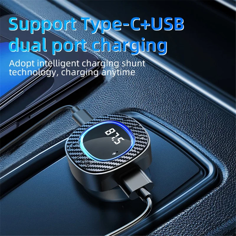 C42 Bluetooth-compatible Hands-free Call MP3 Music Player FM Transmitter Type-C + USB Car Charger Adapter